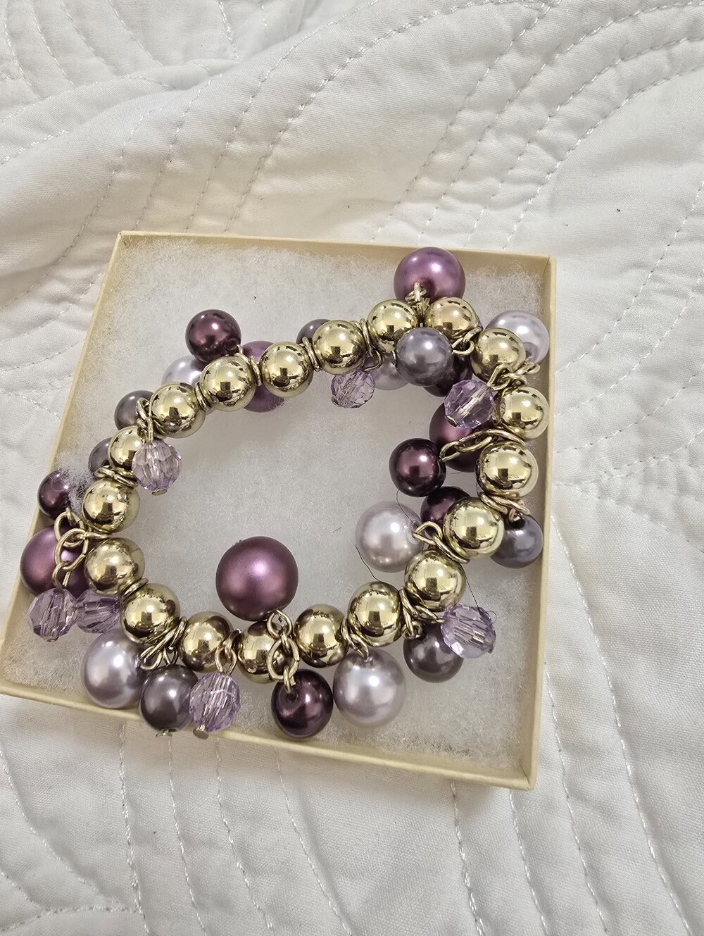 Gold & Purple Beaded Charm Bracelet - Women Jewelry